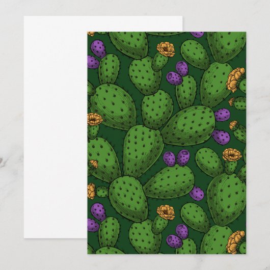 Flowering opuntia on dark green (Front/Back)