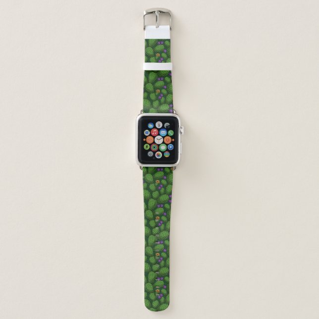 Flowering opuntia on dark green apple watch band (Front)