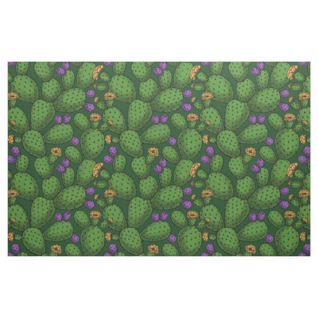 Flowering opuntia on dark green fabric (Fat Quarter)