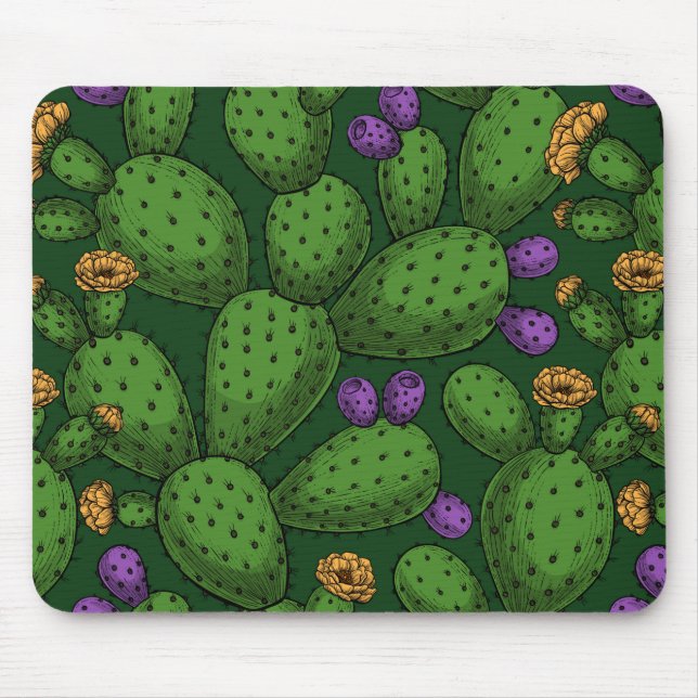 Flowering opuntia on dark green mouse pad (Front)