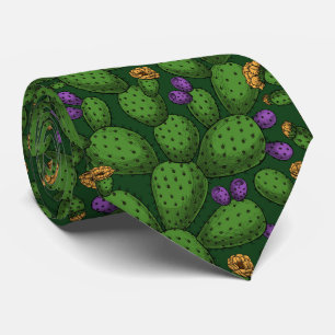 Flowering opuntia on dark green neck tie