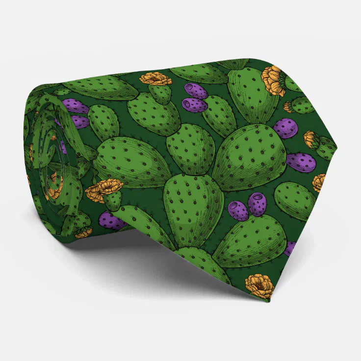 Flowering opuntia on dark green neck tie Zazzle