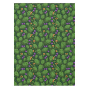 Flowering opuntia on dark green tablecloth