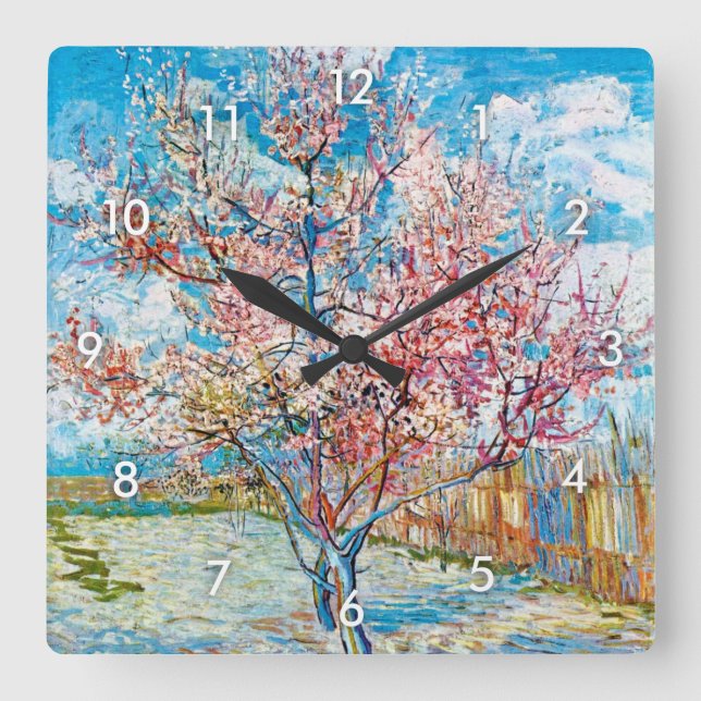 Flowering Peach Tree, Van Gogh Square Wall Clock (Front)