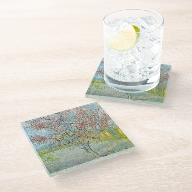 Flowering Peach Tree | Vincent van Gogh Glass Coaster (Angled)