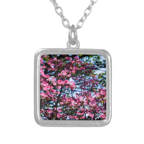 Flowering pink Dogwood tree Silver Plated Necklace