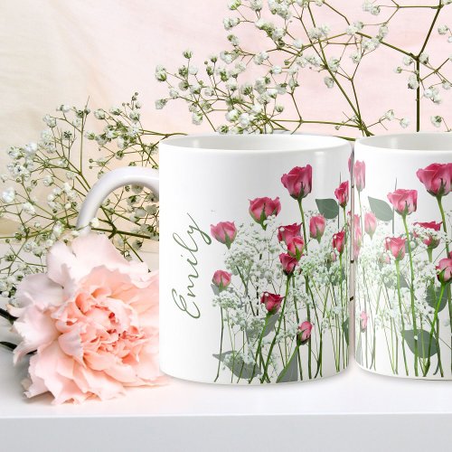 Flowering Pink Roses Sweet Floral Inspirational Coffee Mug