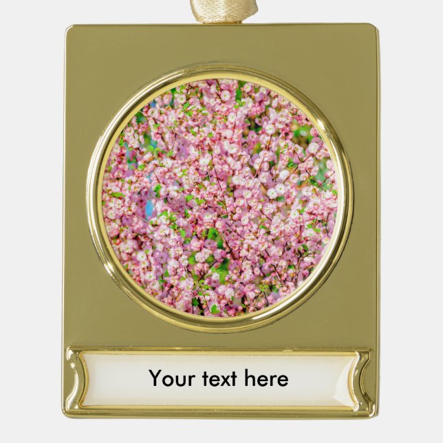 Flowering Plum Gold Plated Banner Ornament (Front)