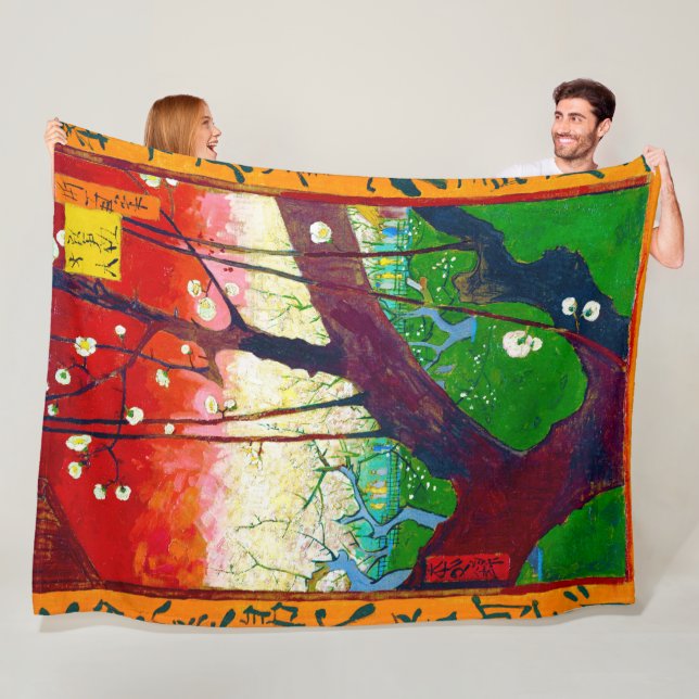 Flowering Plum Tree (after Hiroshige), Van Gogh Fleece Blanket (In Situ)