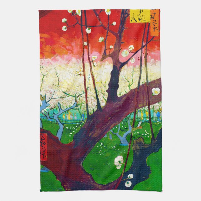 Flowering Plum Tree (after Hiroshige), Van Gogh Kitchen Towel (Vertical)