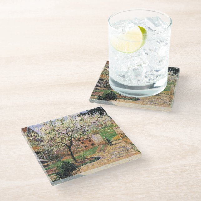 Flowering Plum Tree, Eragny Camille Pissarro   Glass Coaster (Angled)