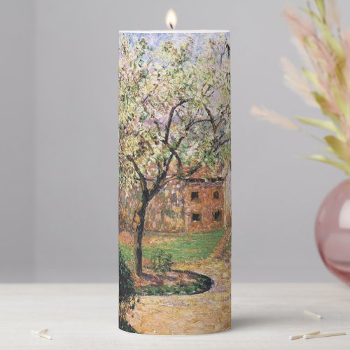 Flowering Plum Tree Eragny Camille Pissarro   Pillar Candle