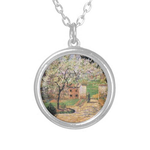 Flowering Plum Tree Eragny Camille Pissarro   Silver Plated Necklace