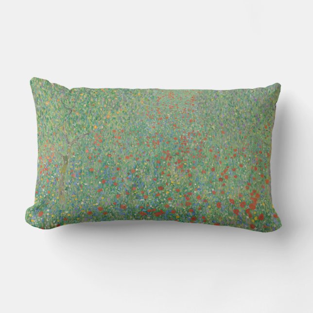 Flowering Poppies - Gustav Klimt Lumbar Pillow (Front)