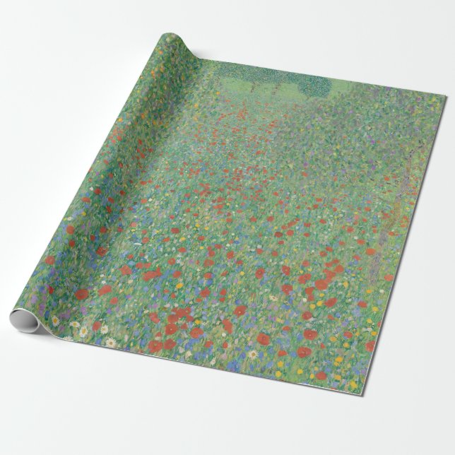 Flowering Poppies - Gustav Klimt Wrapping Paper (Unrolled)