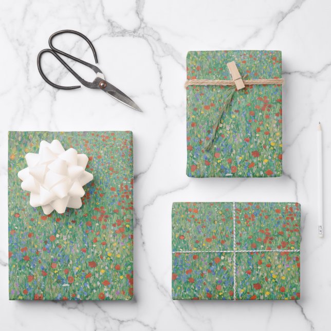 Flowering Poppies - Gustav Klimt Wrapping Paper Sheets (Front)