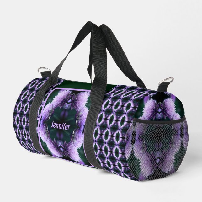 Flowering Purple Allium Pattern Personalized Duffle Bag (Right Corner)