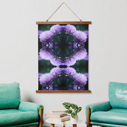 Flowering Purple Scallion Onion Abstract Hanging Tapestry