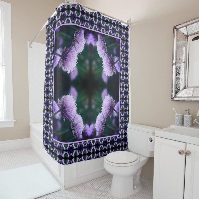 Flowering Purple Scallion Onion Abstract Shower Curtain (In Situ)