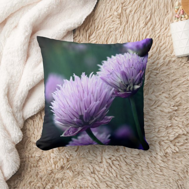 Flowering Purple Scallion Onion Close Up  Throw Pillow (Blanket)