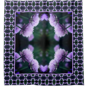 Flowering Purple Scallion Onion Floral Art Pattern Shower Curtain
