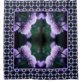 Flowering Purple Scallion Onion Floral Art Pattern Shower Curtain