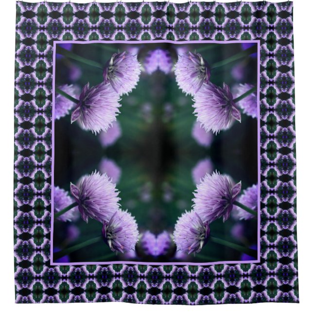 Flowering Purple Scallion Onion Floral Art Pattern Shower Curtain (Front)