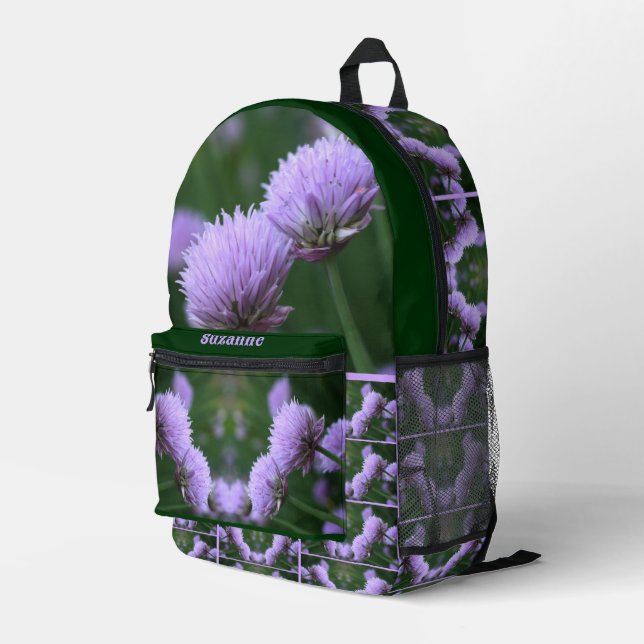 Flowering Purple Scallion Onion Personalized Printed Backpack (Back Corner Right)