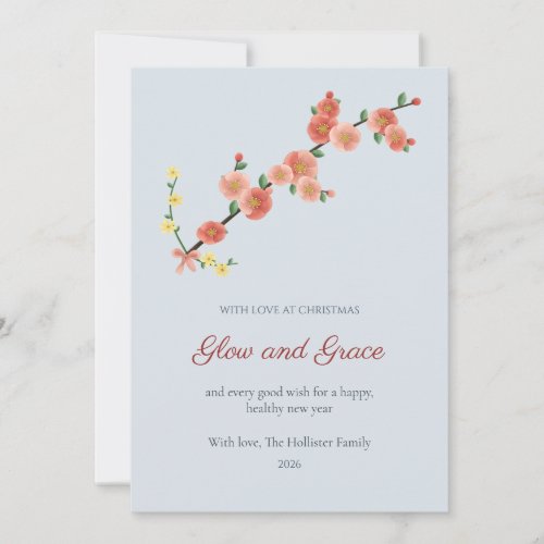 Flowering Quince Branch Family Christmas Card