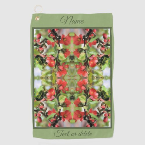 Flowering Quince Red Blossom Abstract Personalized Golf Towel
