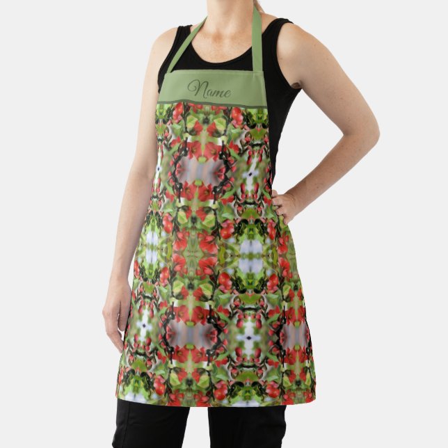 Flowering Quince Red Blossom Pattern Personalized Apron (Insitu)