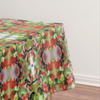 Flowering Quince Red Blossoms Abstract Pattern Tablecloth