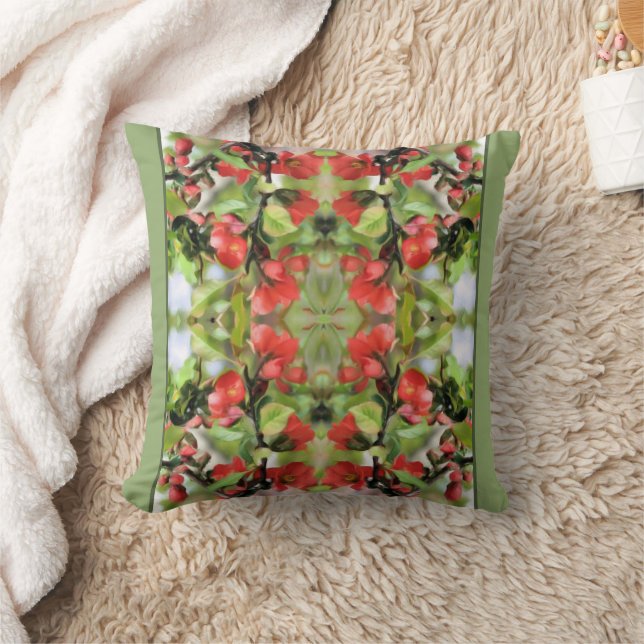 Flowering Quince Red Blossoms Abstract  Throw Pillow (Blanket)