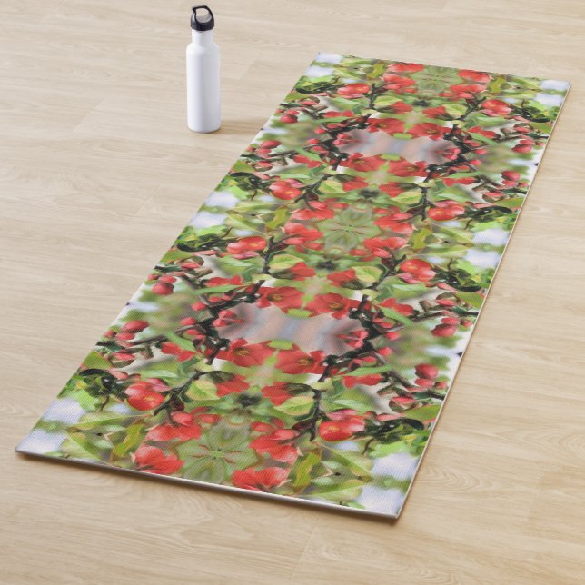 Flowering Quince Red Blossoms Abstract  Yoga Mat (In Situ)