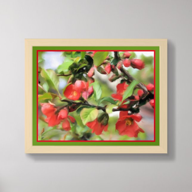 Flowering Quince Red Blossoms Art Framed (Framed Front)