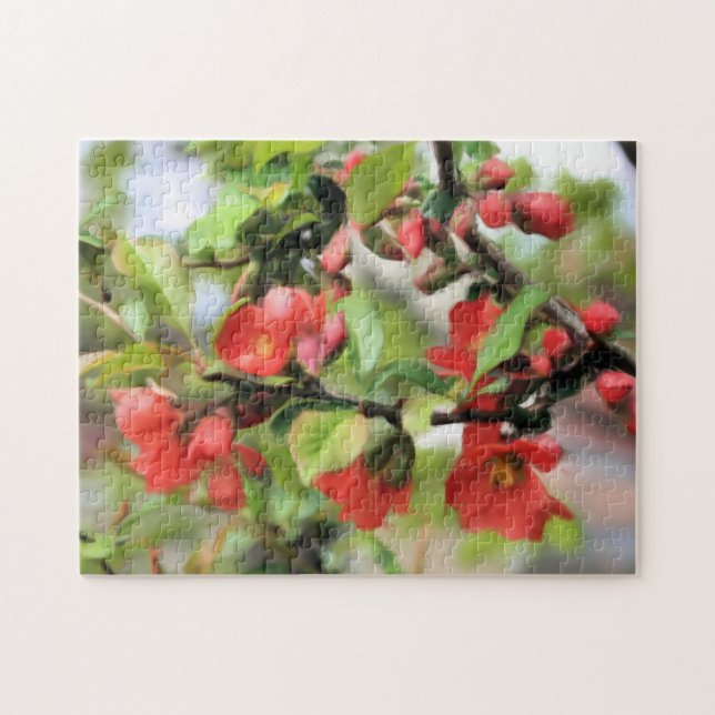 Flowering Quince Red Blossoms Nature Jigsaw Puzzle (Horizontal)