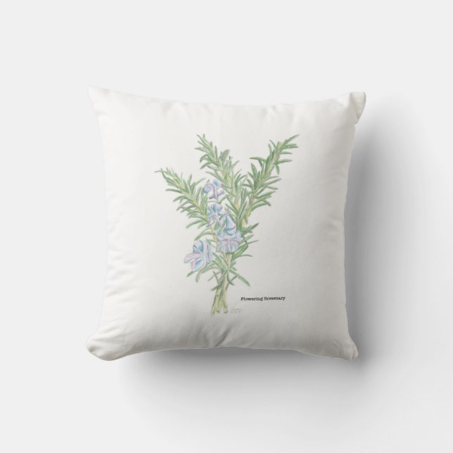 Flowering Rosemary Throw Pillow (Front)
