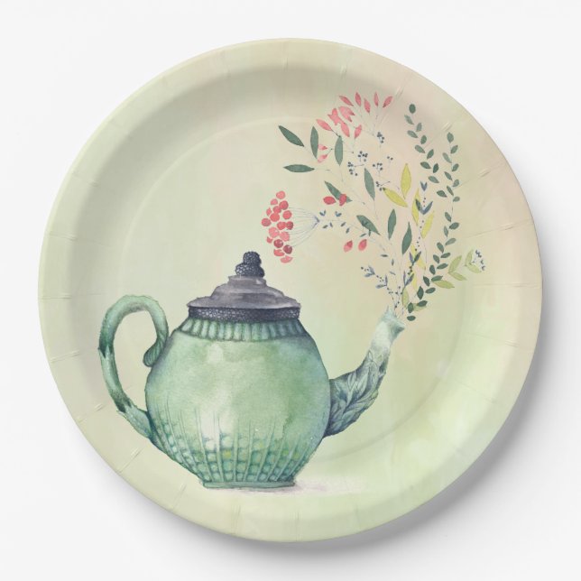 Flowering Teapot Paper Plates (Front)