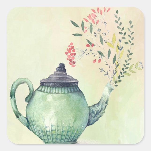 Flowering Teapot Square Sticker (Front)