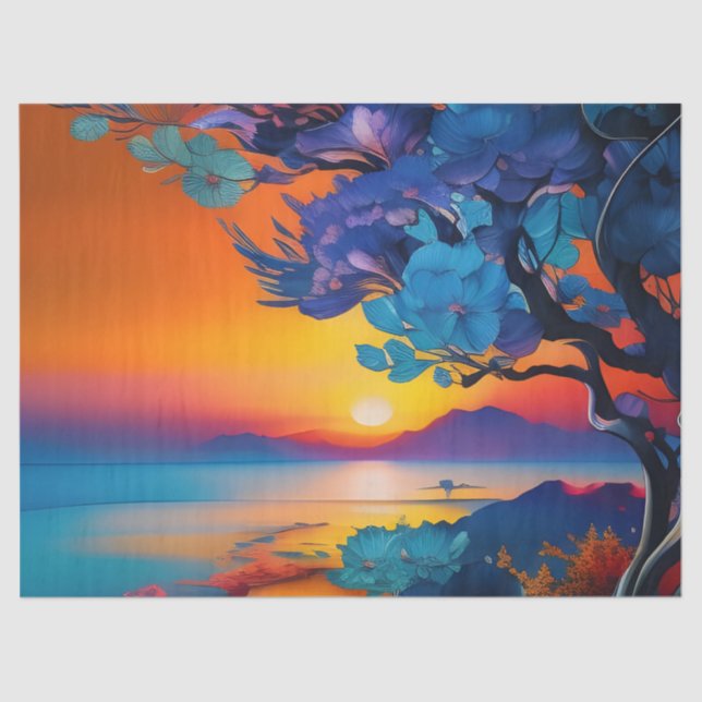 Flowering Tree at the Lake at sunrise Tissue Paper (Front)