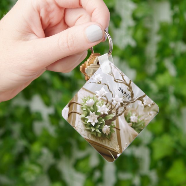 Flowering Tree Growing From a Book Custom Keychain (Hand)