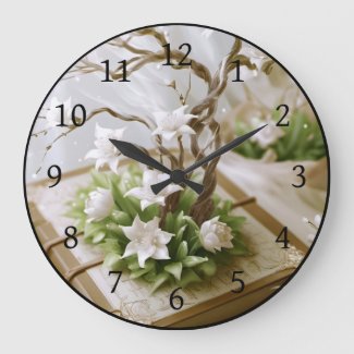 Flowering Tree Growing From a Book Wall Clock