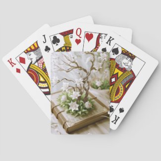 Flowering Tree Growing From a Book Playing Cards