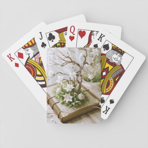 Flowering Tree Growing From a Book Playing Cards