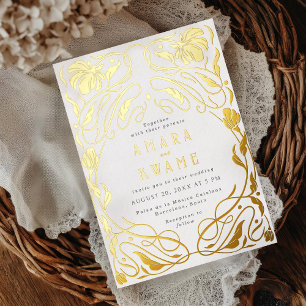 Flowering Vines Botanical Art Nouveau Gold Foil Invitation