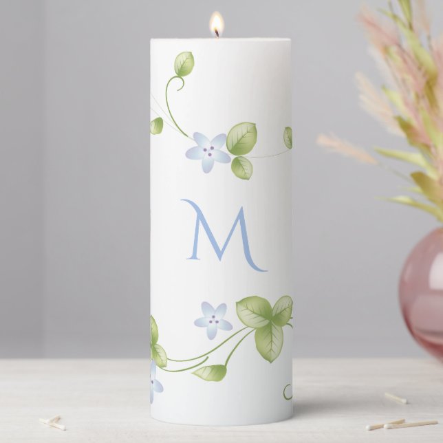Flowering Vines Monogrammed Pillar Candle (In Situ)