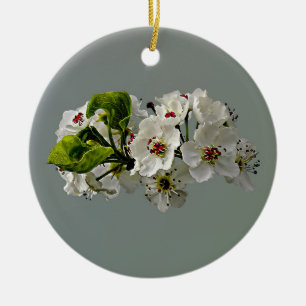 Flowering White Pear Blossoms Ceramic Ornament