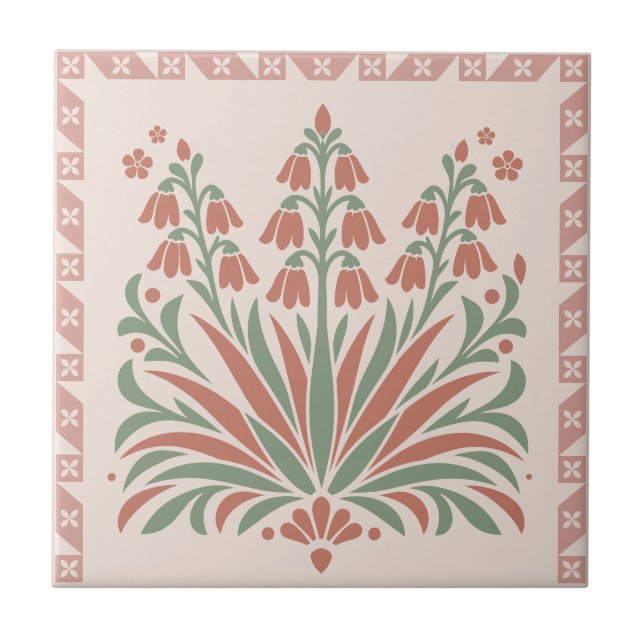 Flowering Yucca - Southwest Folk Pattern Ceramic Tile (Front)