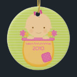 Flowerpot Baby's First Christmas Ornament<br><div class="desc">This super cute keepsake ornament is totally customizable by you. Change the template text or order as shown. If you need help or have something else in mind,  just click on the contact link to send the designer a personal detailed message.</div>