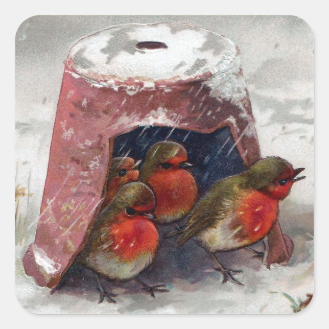Flowerpot Birdhouse for European Robins Square Sticker (Front)